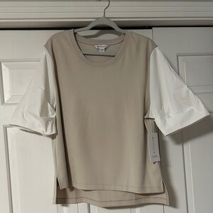 Athleta Beige and White Short Sleeve Tee